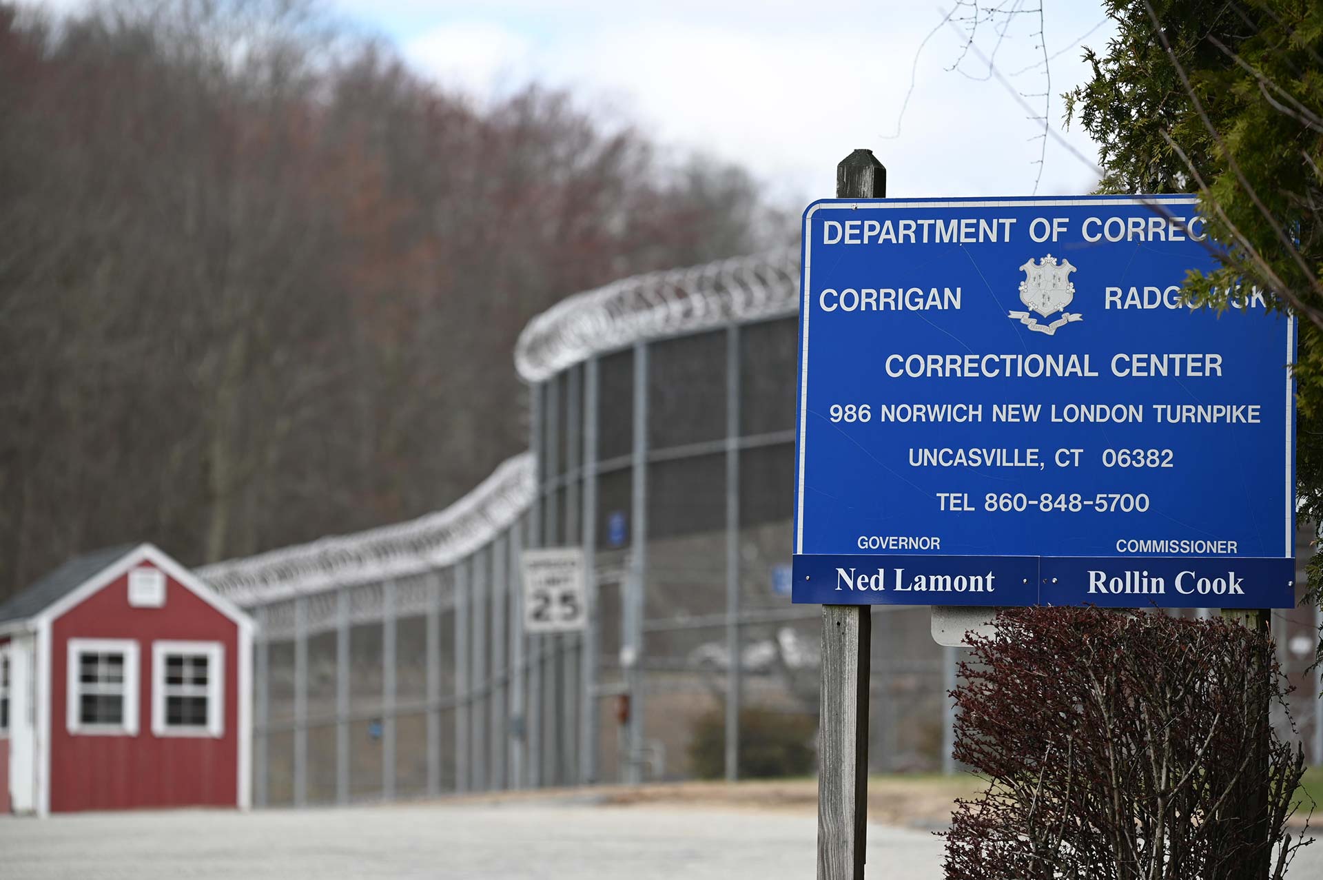 Corrigan-Radgowski Correctional Center in Uncasville on April 1, where multiple inmates and one staff member have tested positive for COVID-19. (Ryan Caron King/Connecticut Public)