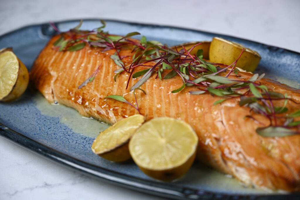 Oven-Roasted Salmon with Garlic, Rosemary and Lemon Beurre Blanc recipe