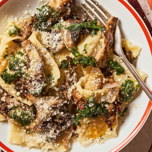 Fat Noodles with Pan-Roasted Mushrooms and Crushed Herb Sauce ...