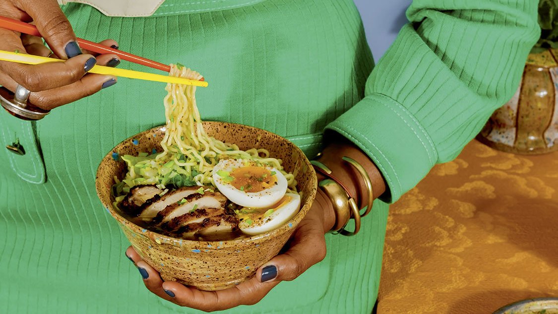 JERK CHICKEN RAMEN Recipe by Suzanne Barr_Reprinted with permission from BLACK FOOD: Stories, Art, and Recipes from Across the African Diaspora edited by Bryant Terry