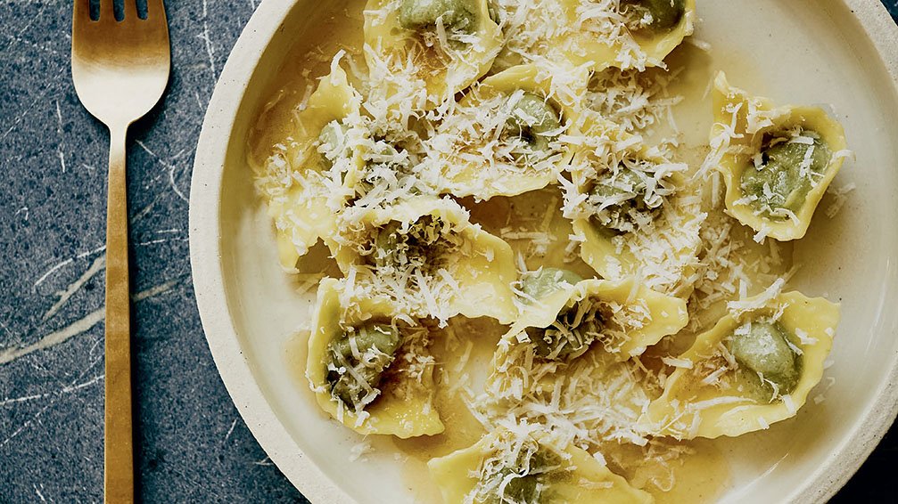Spinach and Ricotta-Filled Tortelli recipe_Reprinted with permission from Pasta: The Spirit and Craft of Italy's Greatest Food by Missy Robbins and Talia Baiocchi, copyright © 2021. Published by Ten Speed Press, an imprint of Penguin Random House © 2021 by Kelly Puleio