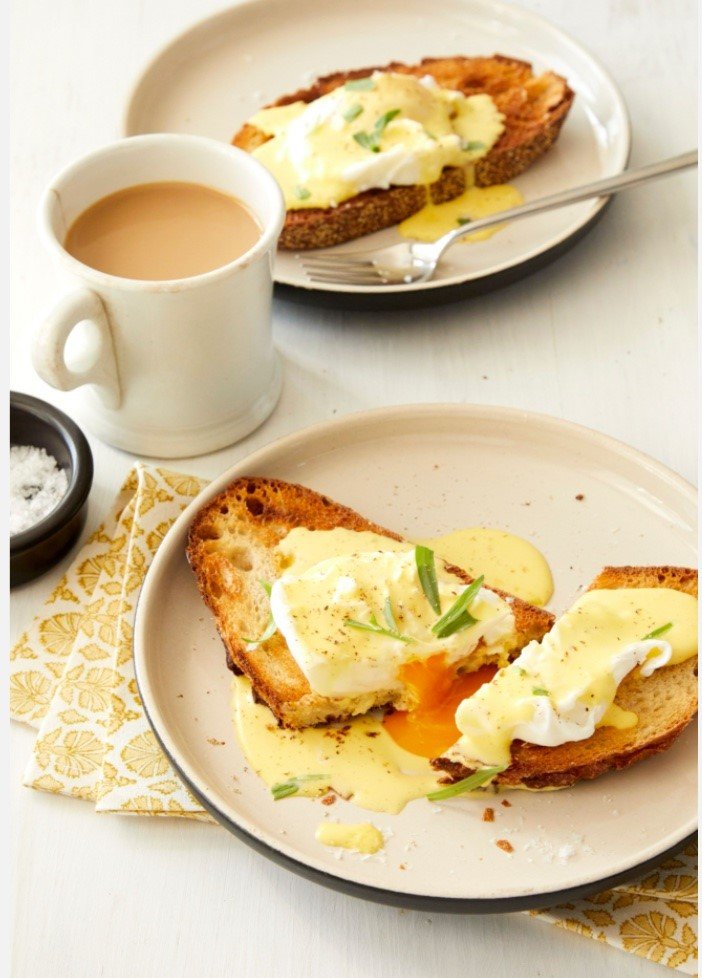 Eggs Benedict recipe. excerpted with permission from The Fresh Eggs Daily Cookbook by Lisa Steele, published by Harper Horizon 2022. Photography by Tina Rupp