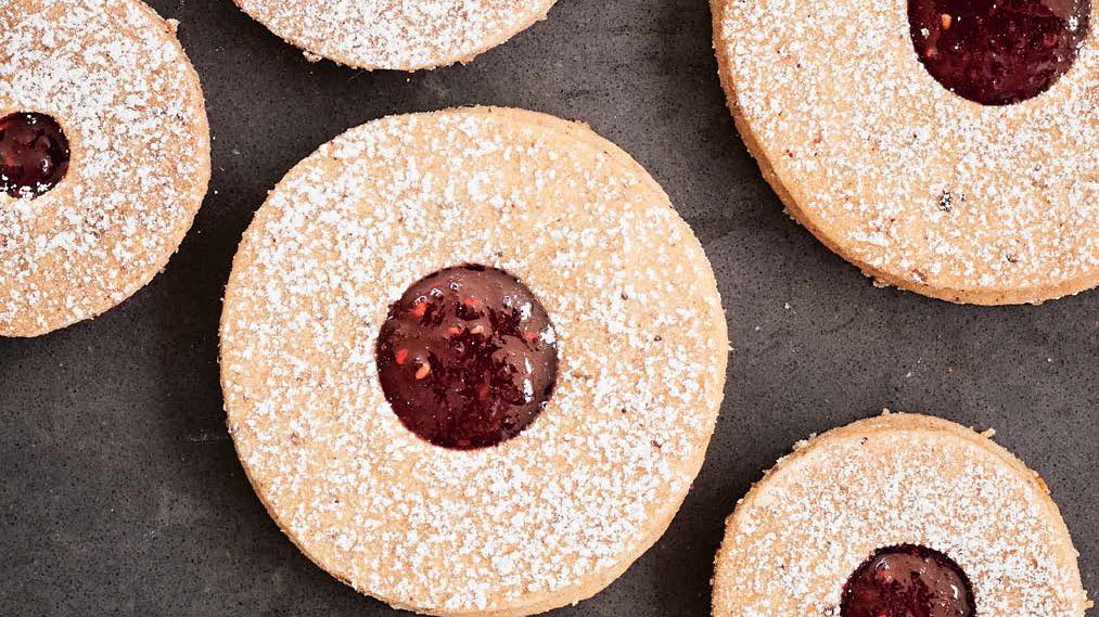 Raspberry and Cranberry Linzer Cookies_recipe from Delectable by Claudia Fleming