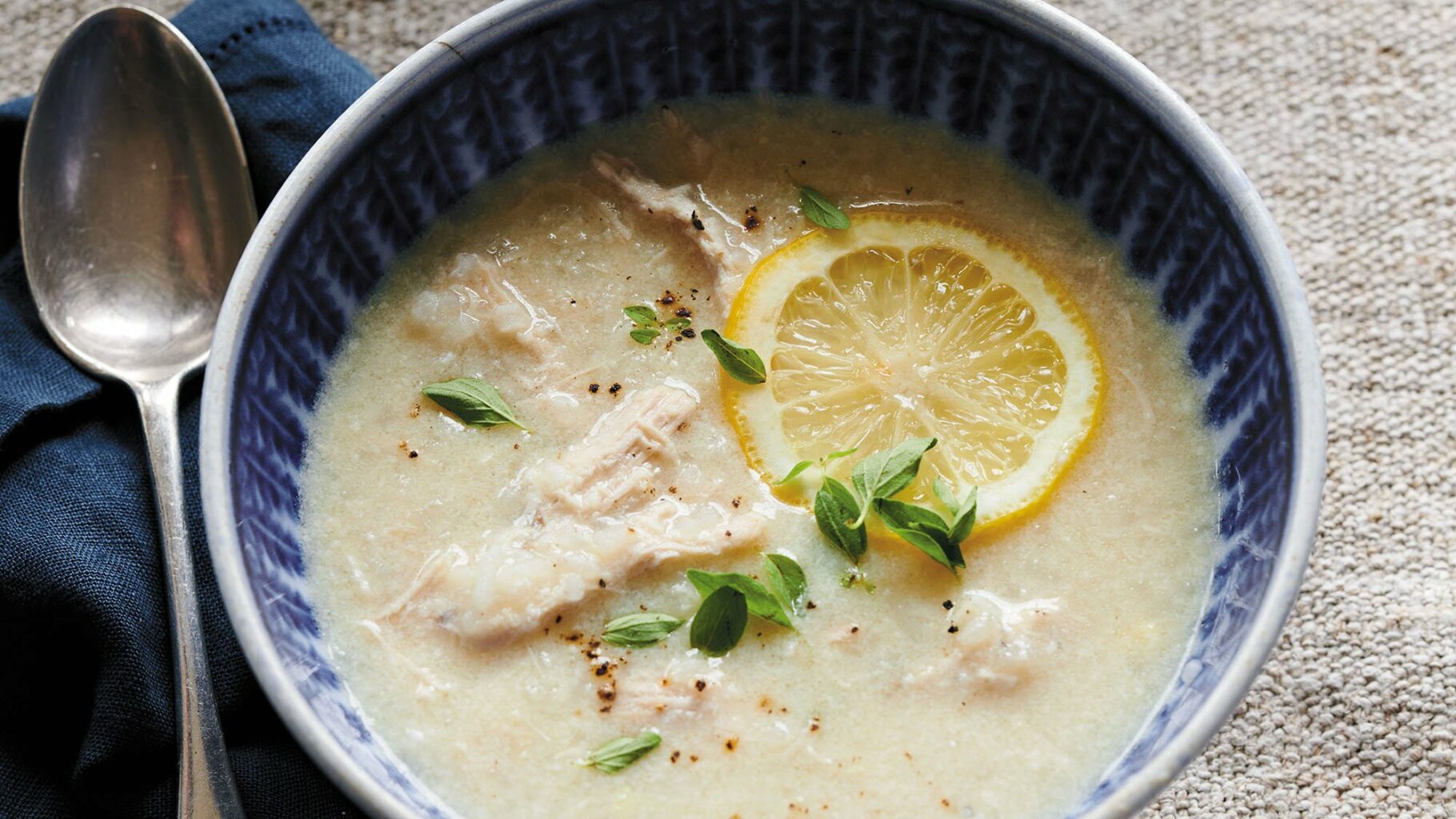 Avgolemono Greek Chicken Soup recipe. Excerpted from Preppy Kitchen. Copyright © 2022, John Kanell. Photography Copyright © 2022 By David Malosh. Reproduced by permission of Simon Element, an imprint of Simon & Schuster. All rights reserved.