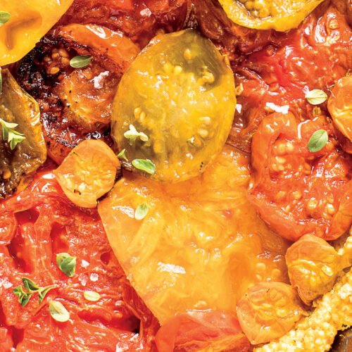 Roasted Heirloom Tomato and Millet Tart recipe Excerpted from Nourish: Plant-Based Recipes To Feed Body Mind And Soul by Terry Walters