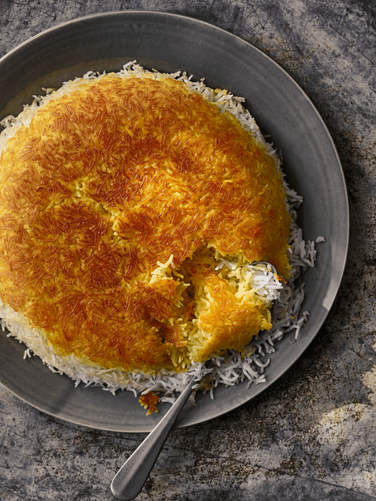 Tahdig (Persian Crispy Rice) excerpted from A Middle Eastern Pantry: Essential Ingredients for Classic and Contemporary Recipes: A Cookbook by Lior Lev Sercarz.