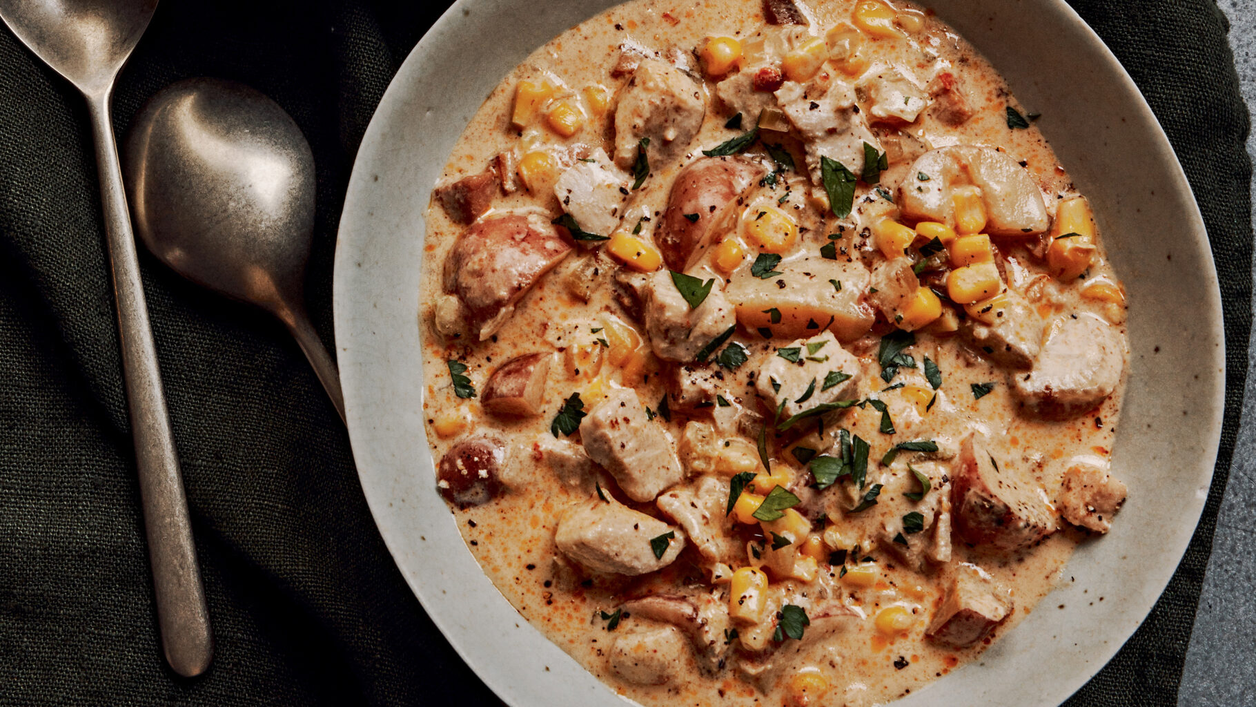 Corn Chowder recipe excerpted from Good Catch by Valentine Thomas. Photo by Andrew Thomas Lee