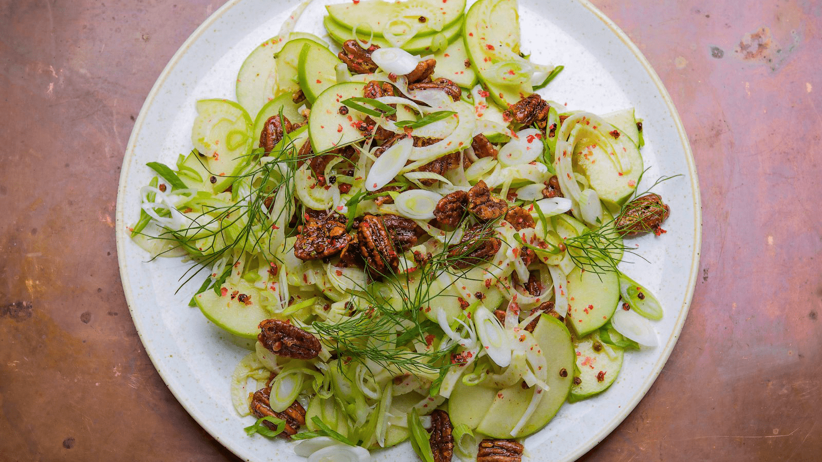 Apple-Fennel Salad with Candied Pecans by Christopher Kimball's Milk Street. © 2018 Christopher Kimball’s Milk Street. All Rights Reserved.