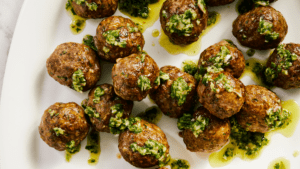 Chimichurri Meatballs excerpted from Big Bites by Kat Ashmore.