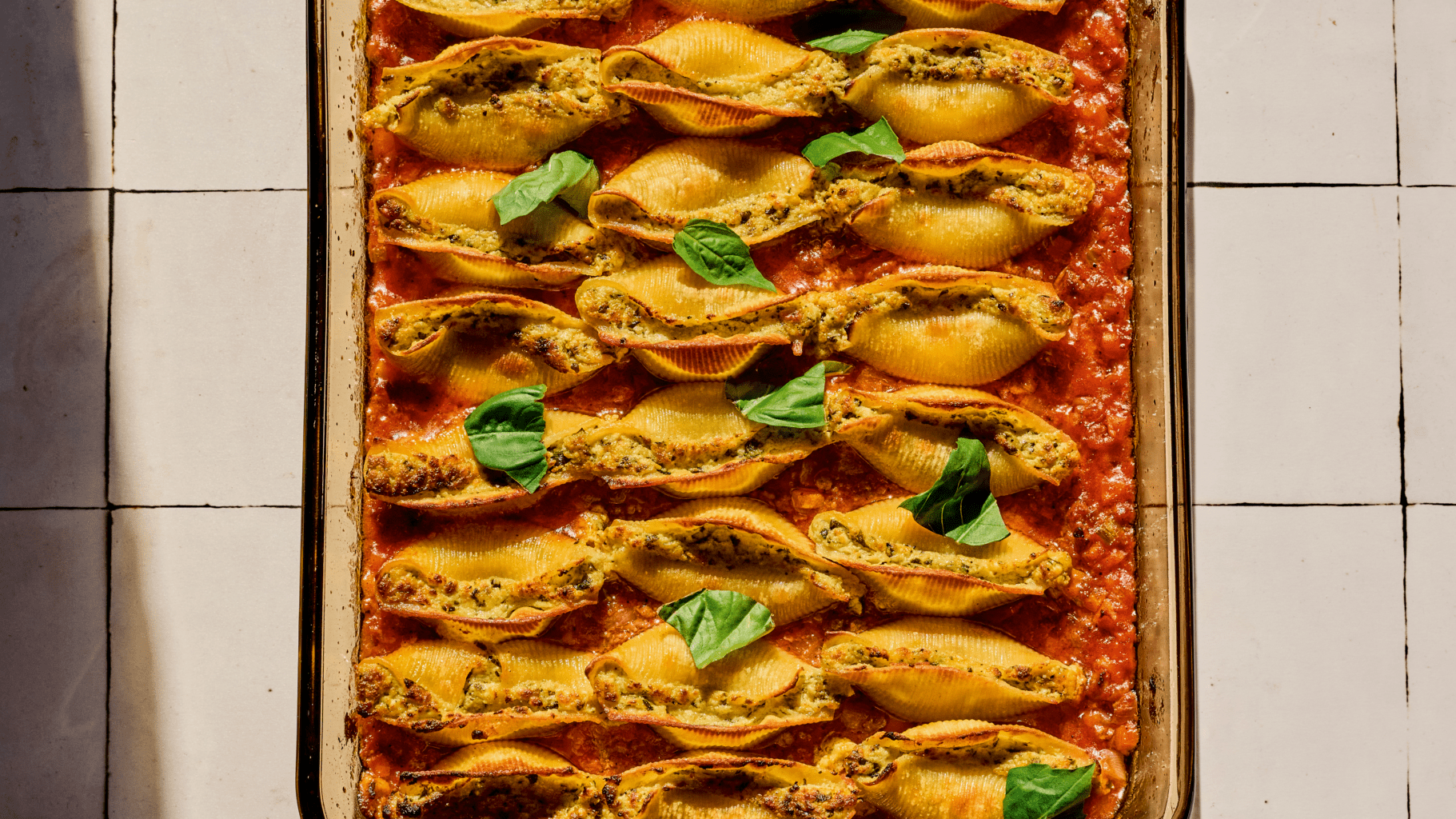 Pesto and Ricotta Stuffed Shells with Tomato Sauce excerpted from Cured by Steve McHugh & Paula Forbes.