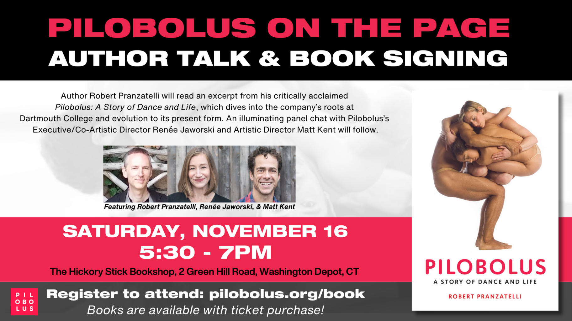 Pilobolus Book Signing - Hickory Stick 2024 Book Event - Postcard (1920 x 1080 px) - URL